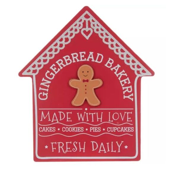 Gingerbread Bakery House Wood Decor Red Gingerbread Bakery Holiday Decor - Picture 3 of 3
